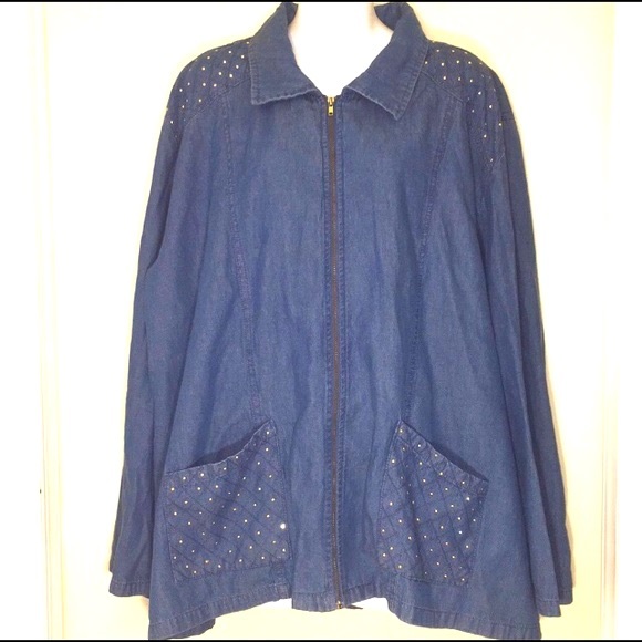 Tudor Court Jackets & Blazers - Tudor Court Chambray Full Zipper Blue Denim Jacket adze 2X w/ Bling on Pockets